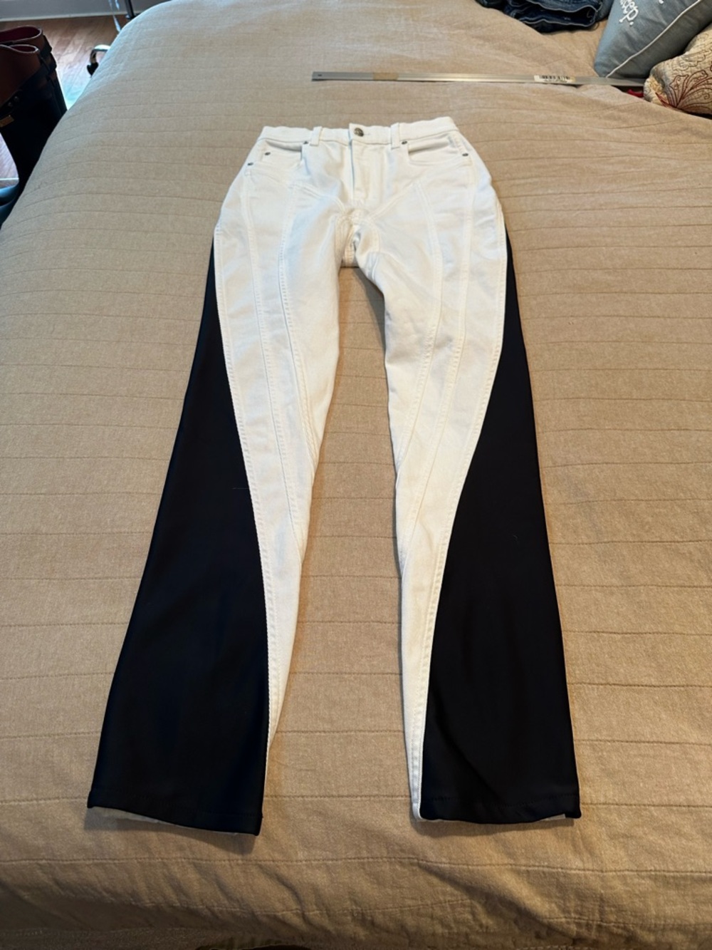 Mugler Black and White Colorblock Riding-Style Breeches